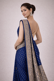 Royal Blue & Antique Gold Designer Silk Saree