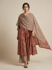 Red Traditional Floral Printed Cotton Salwar Suit with Coordinated Dupatta