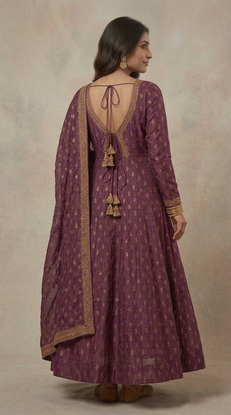 Wine Organza Embroidered Anarkali Set with Scalloped Hem | Premium Festive Suit