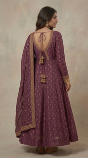 Wine Organza Embroidered Anarkali Set with Scalloped Hem | Premium Festive Suit