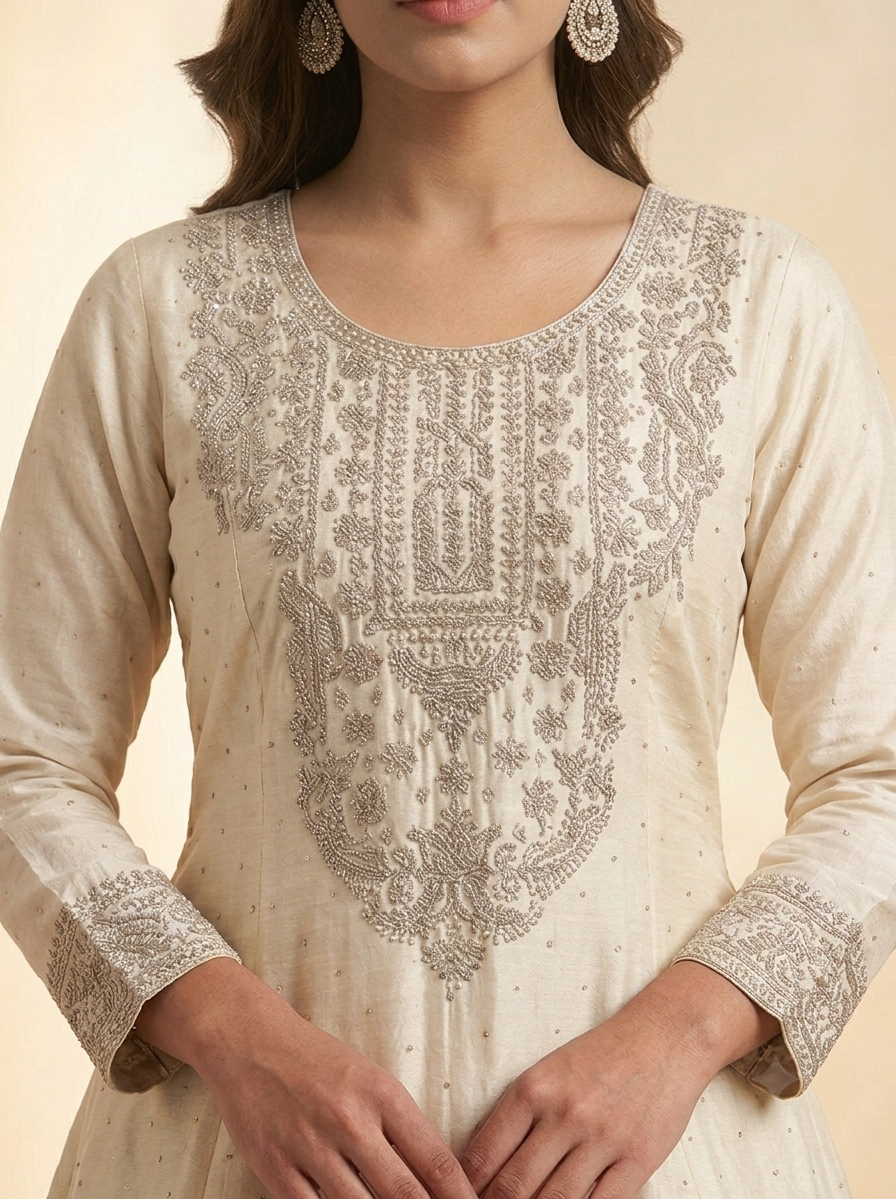 Regal Ivory Embroidered Silk Kurta Set