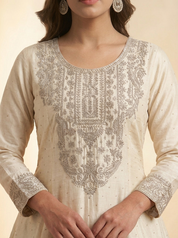 Regal Ivory Embroidered Silk Kurta Set