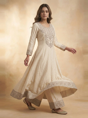 Regal Ivory Embroidered Silk Kurta Set