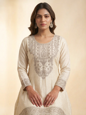 Regal Ivory Embroidered Silk Kurta Set