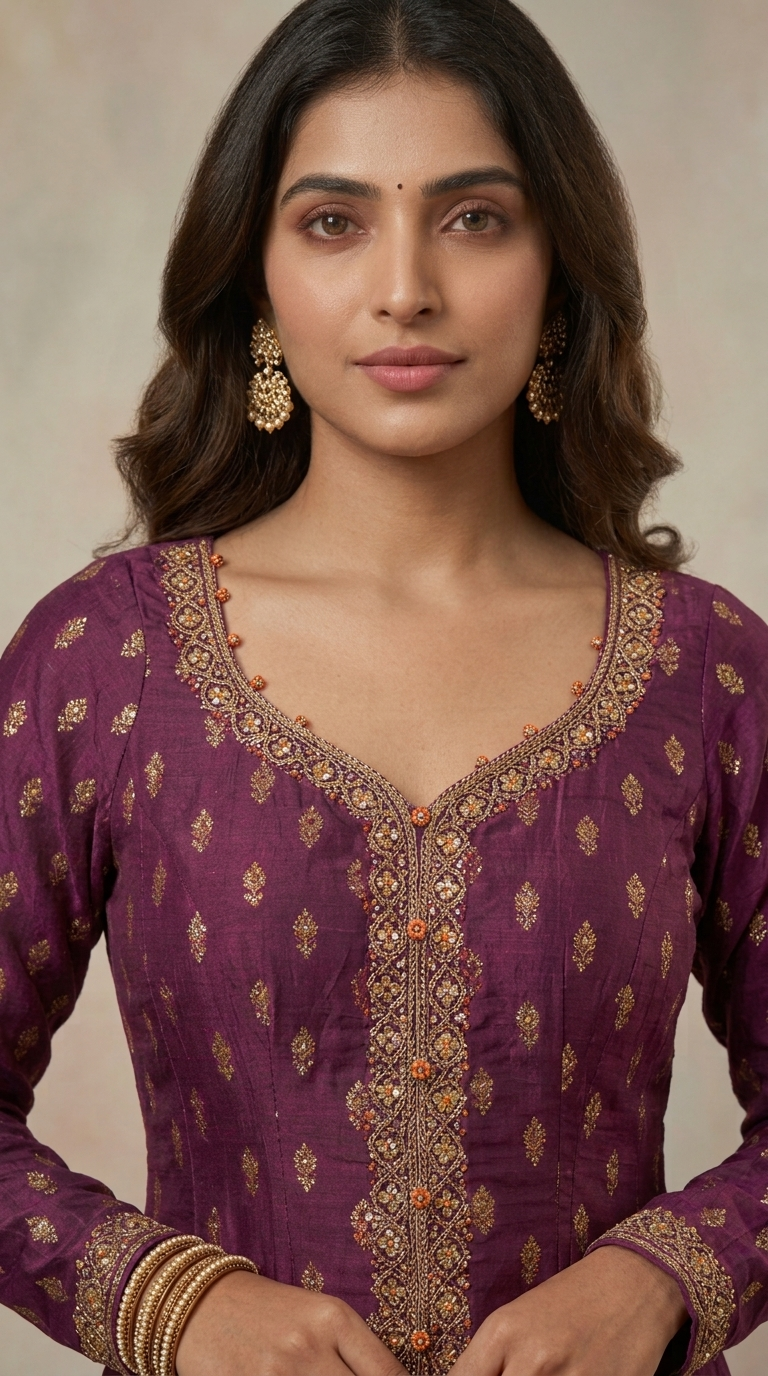 Wine Organza Embroidered Anarkali Set with Scalloped Hem | Premium Festive Suit