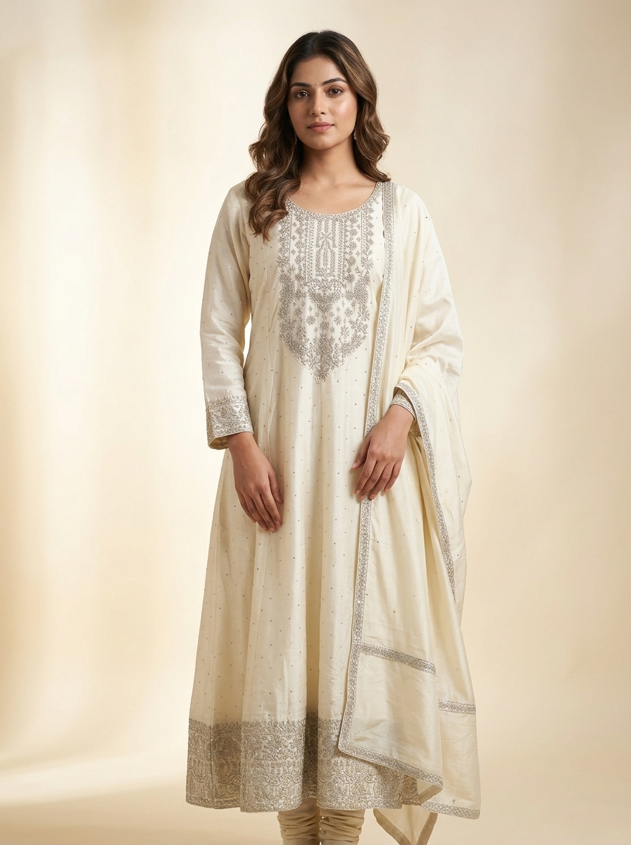 Regal Ivory Embroidered Silk Kurta Set