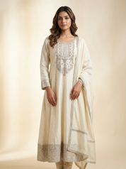 Regal Ivory Embroidered Silk Kurta Set