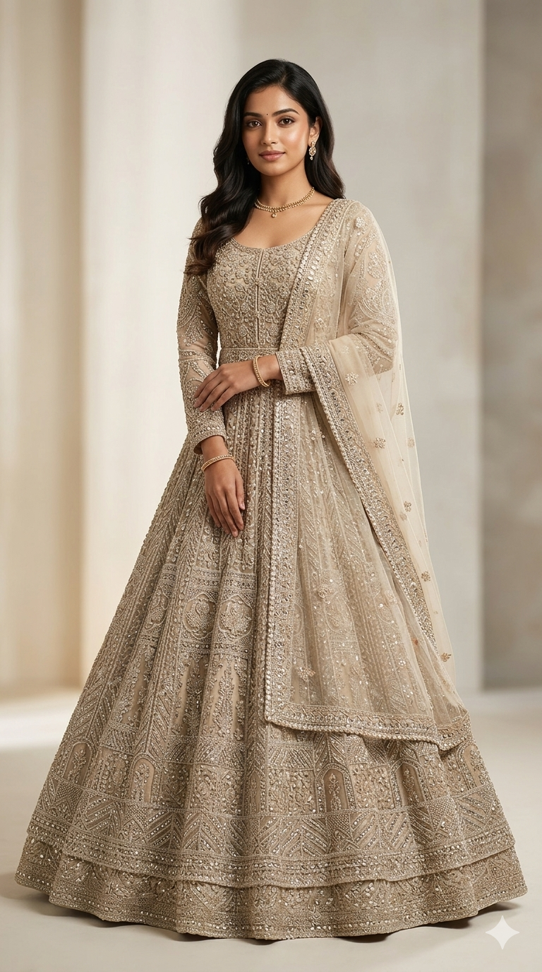 DIVA Beige Bridal Banarasi Lehenga Choli Set