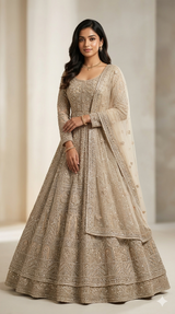 DIVA Beige Bridal Banarasi Lehenga Choli Set