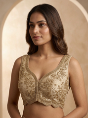 Champagne Gold Tissue Embroidered Palazzo Set