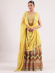 Radiant Yellow Georgette Lehenga with Digital Print & Sequined Georgette Dupatta