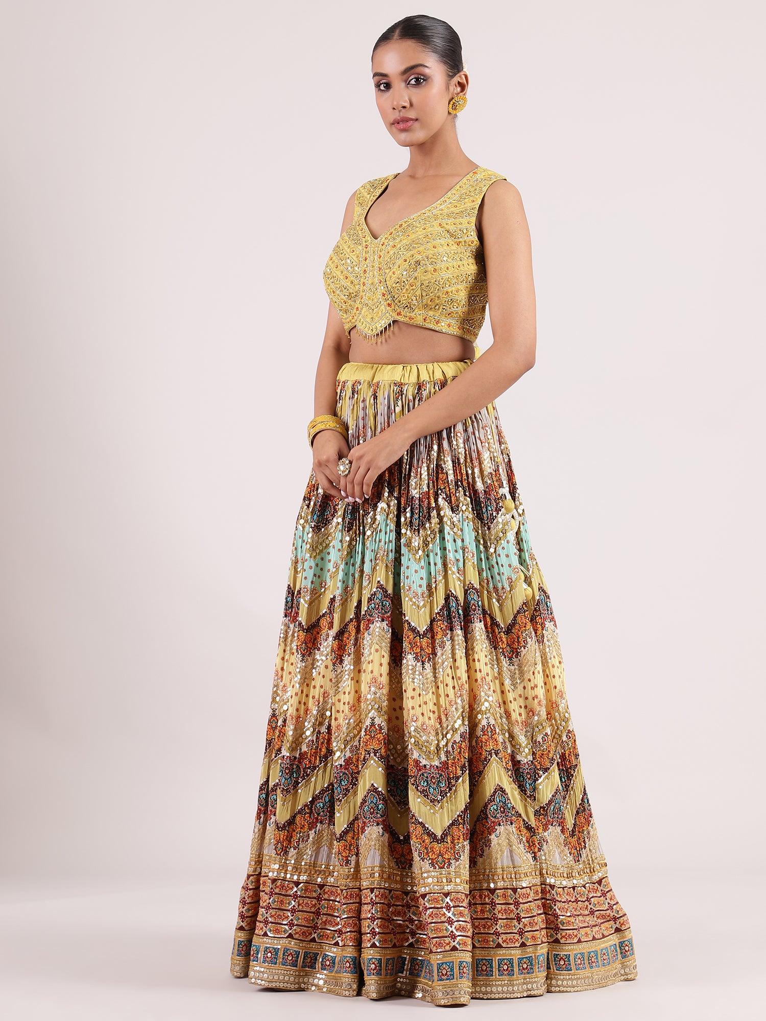 Radiant Yellow Georgette Lehenga with Digital Print & Sequined Georgette Dupatta