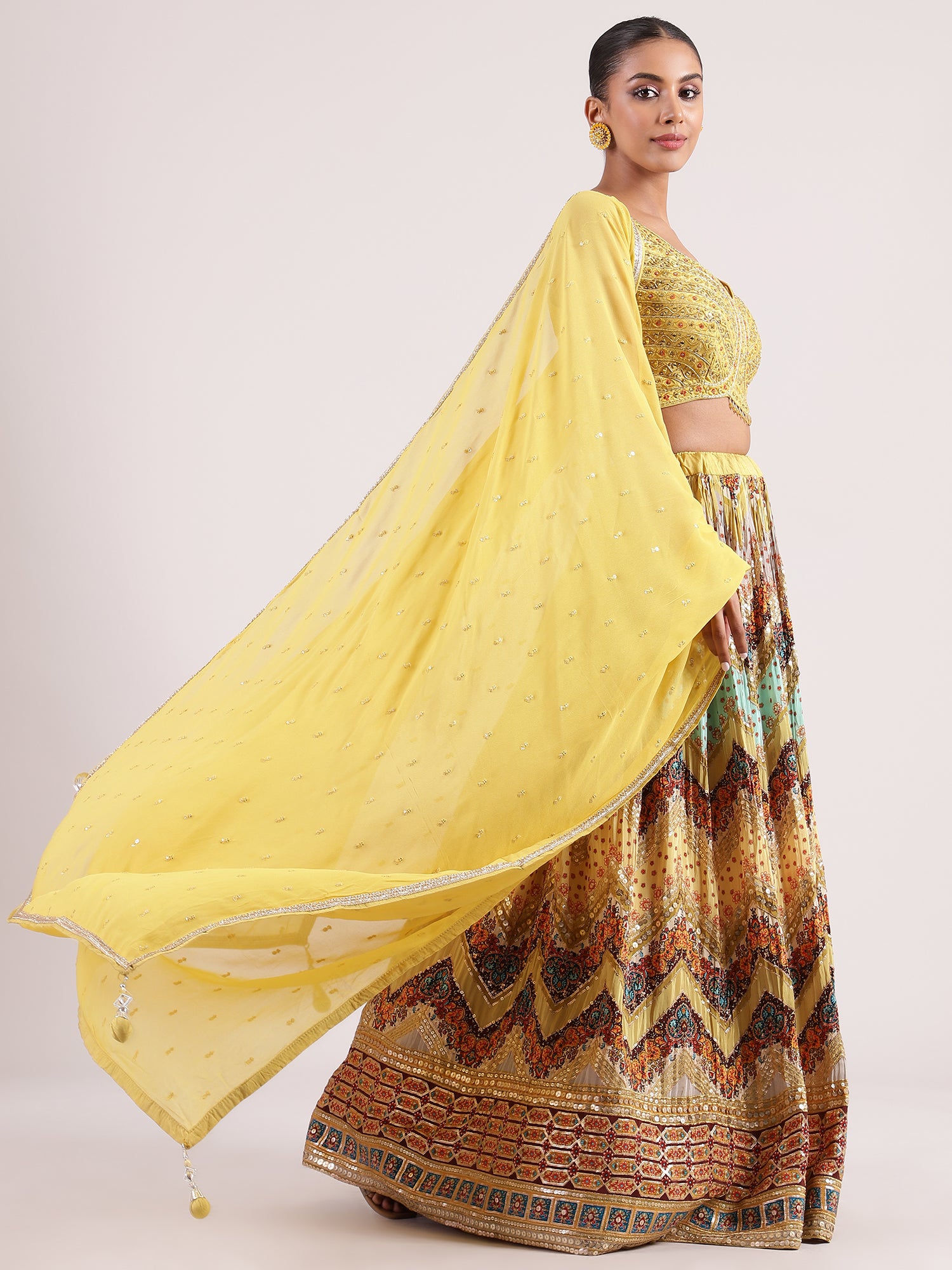 Radiant Yellow Georgette Lehenga with Digital Print & Sequined Georgette Dupatta