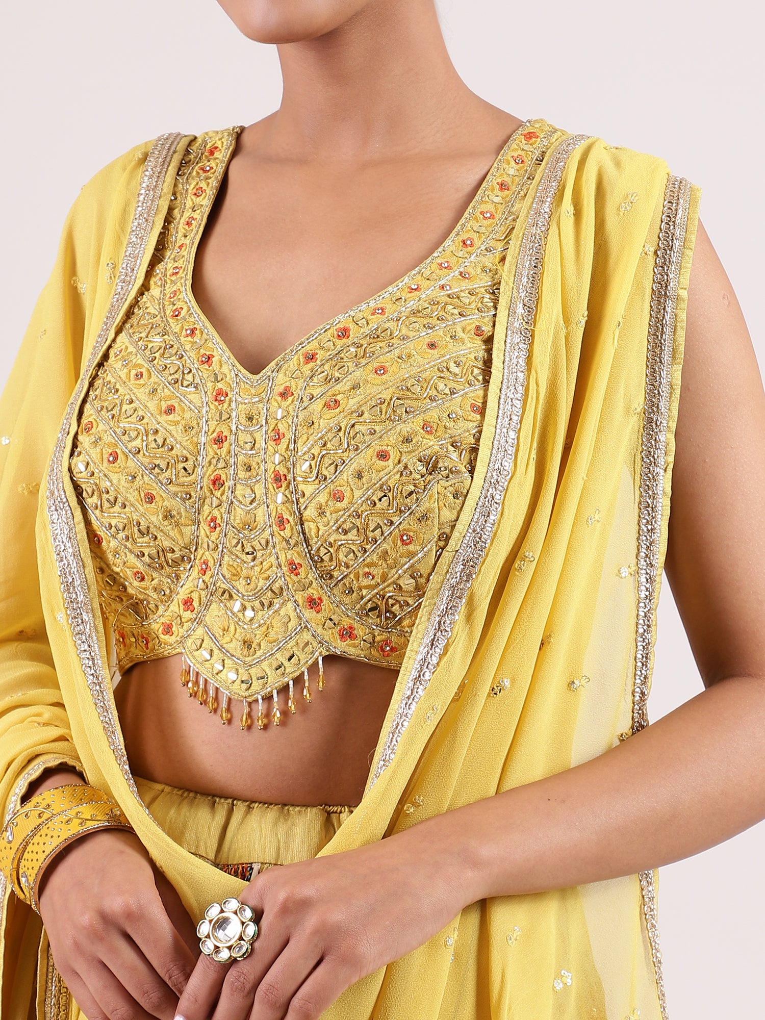 Radiant Yellow Georgette Lehenga with Digital Print & Sequined Georgette Dupatta