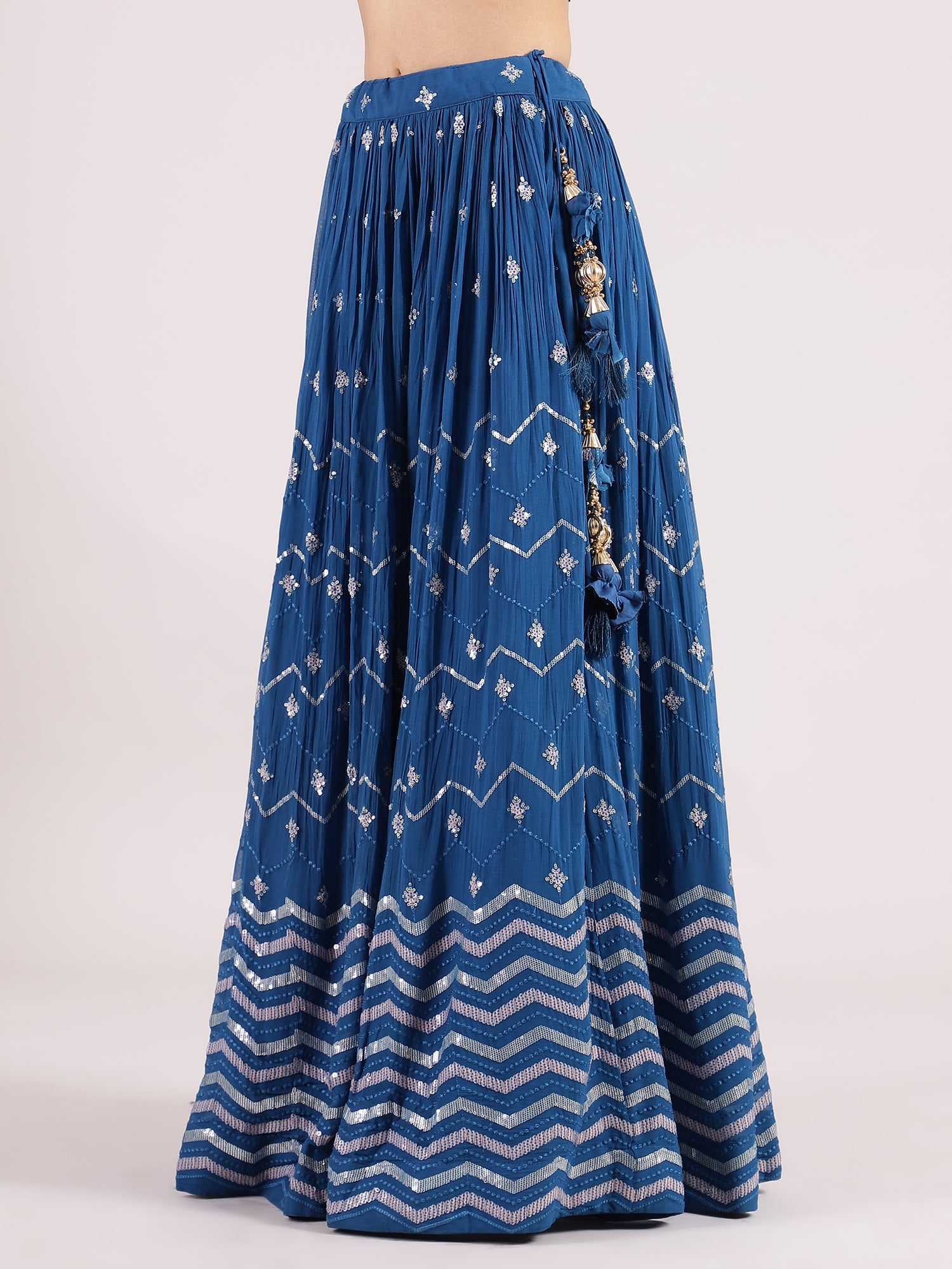 Royal Blue Georgette Lehenga with Zardosi Embroidery & Elegant Jacket