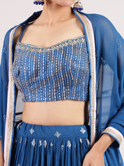 Royal Blue Georgette Lehenga with Zardosi Embroidery & Elegant Jacket