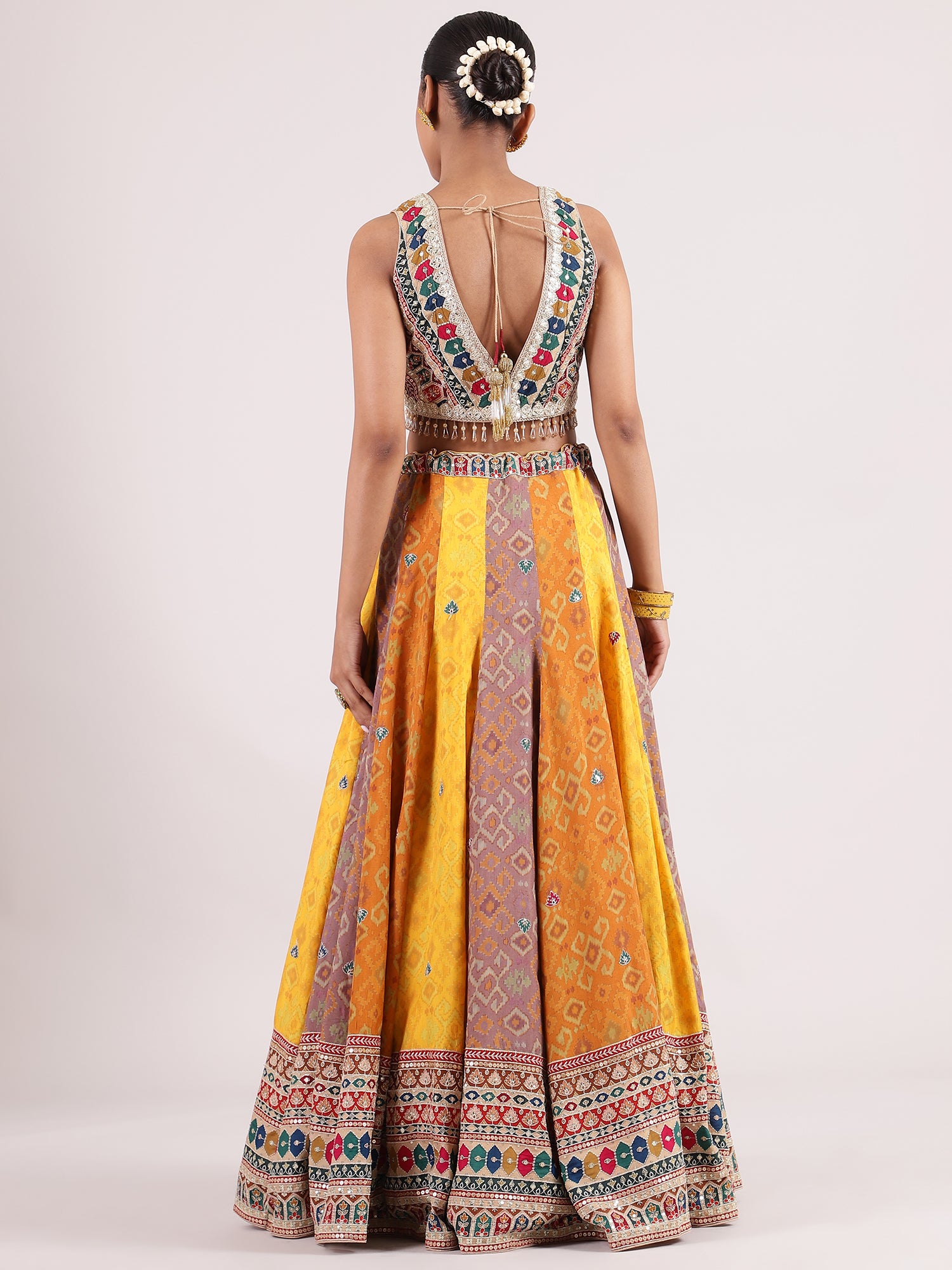 Cotton Ajrakh Lehenga with Brocade Kotapatti Blouse & Rani Pink Georgette Dupatta