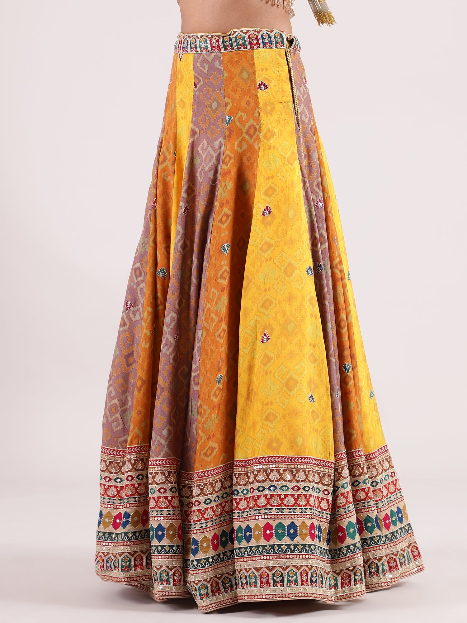 Cotton Ajrakh Lehenga with Brocade Kotapatti Blouse & Rani Pink Georgette Dupatta