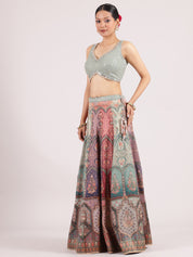 Majestic Ocean Blue Banarasi Lehenga with Sequined Blouse & Contrast Dupatta