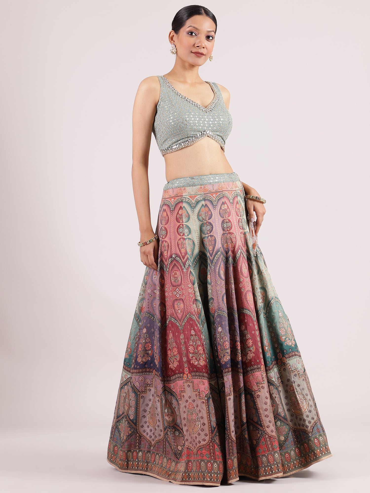 Majestic Ocean Blue Banarasi Lehenga with Sequined Blouse & Contrast Dupatta