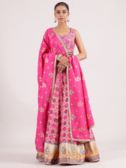 Elegant Pink Banarasi Lehenga with Delicate Organza Dupatta