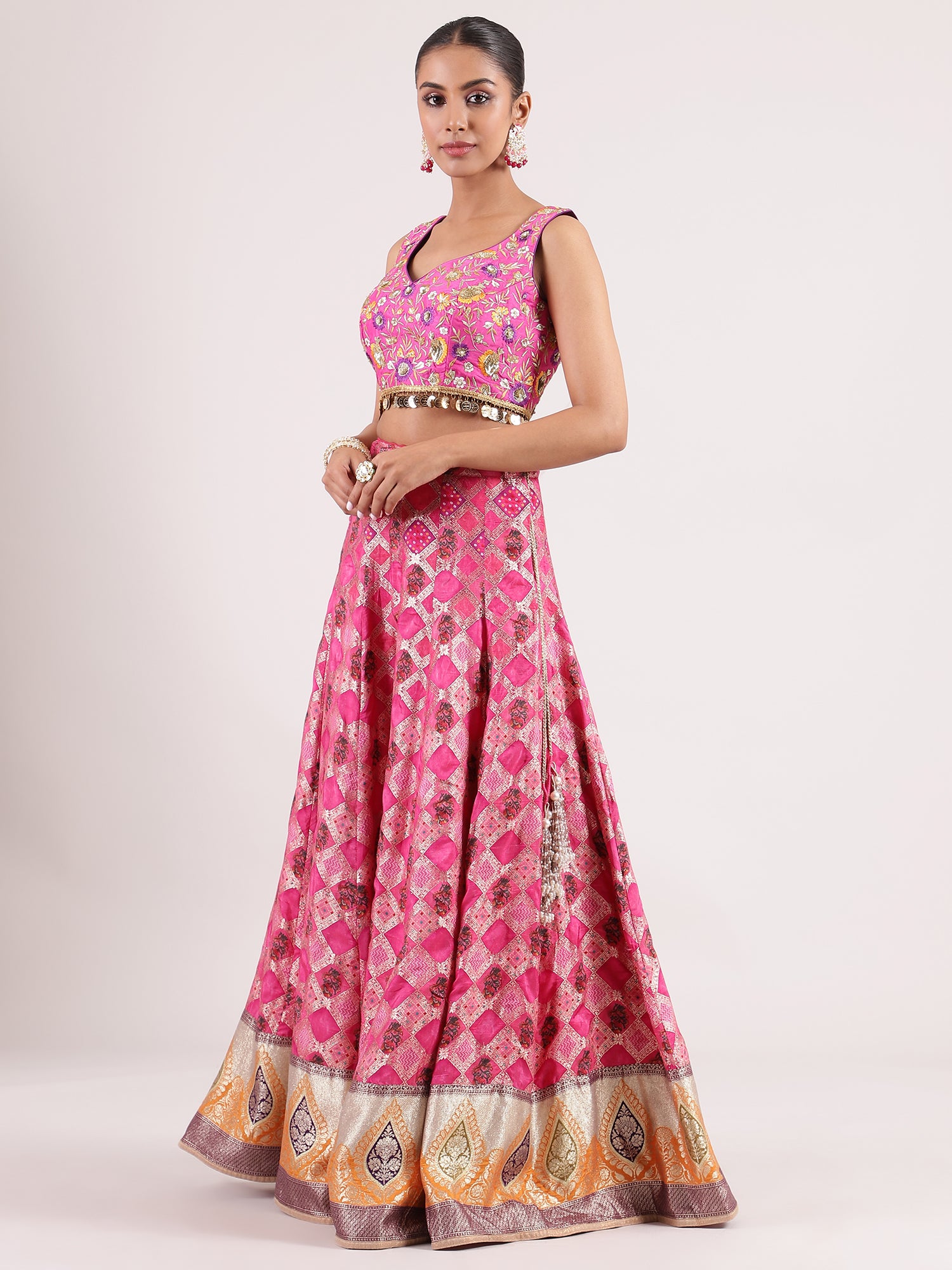 Elegant Pink Banarasi Lehenga with Delicate Organza Dupatta