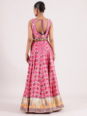 Elegant Pink Banarasi Lehenga with Delicate Organza Dupatta