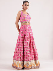 Elegant Pink Banarasi Lehenga with Delicate Organza Dupatta