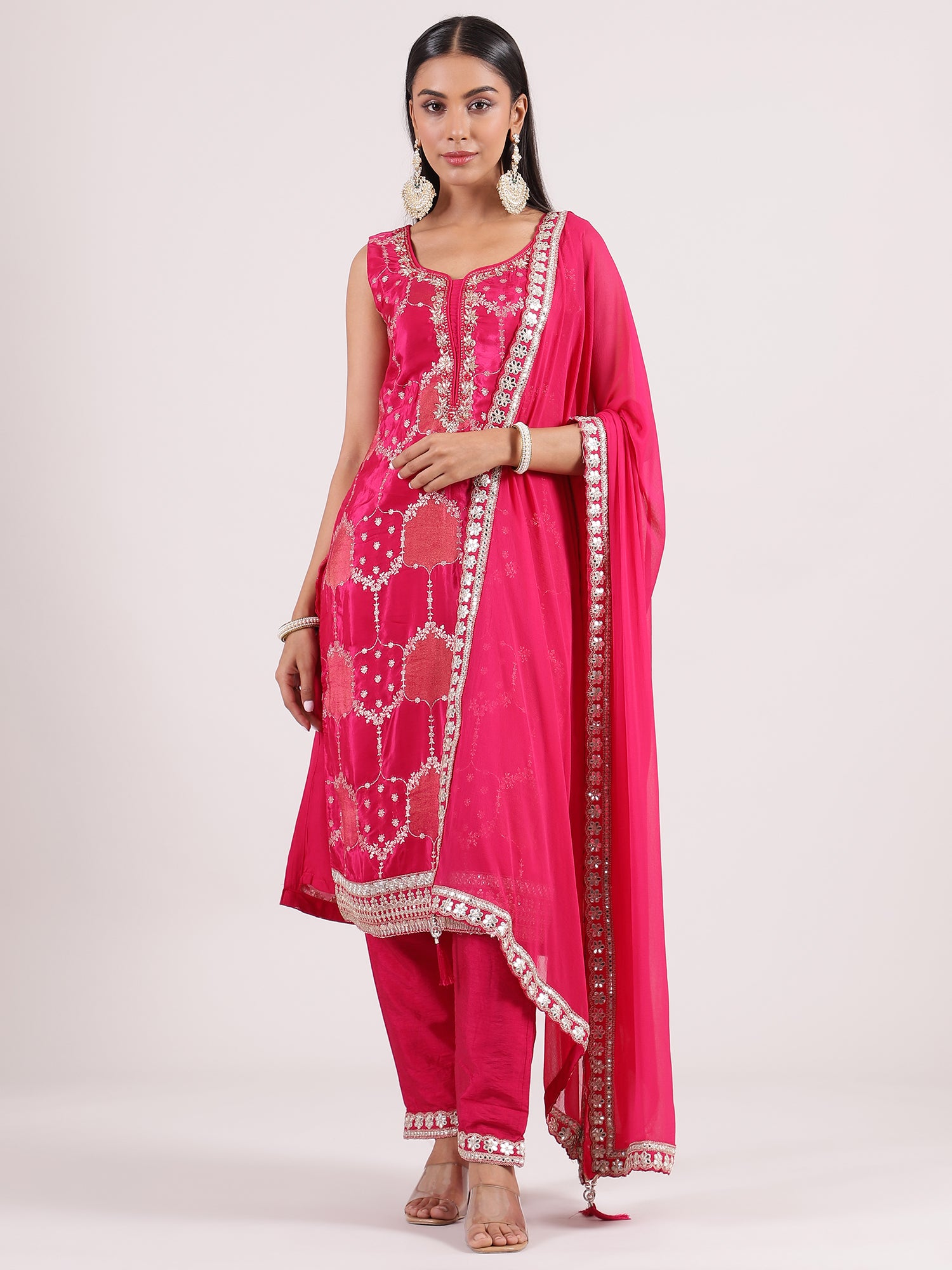 Vivid Pink Banarasi Salwar Suit with Matching Dupatta & Bottom