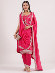 Vivid Pink Banarasi Salwar Suit with Matching Dupatta & Bottom