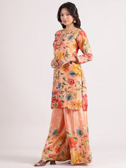 Charming Pastel Orange Crepe Silk Salwar Suit with Floral Digital Palazzo