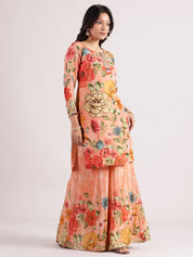 Charming Pastel Orange Crepe Silk Salwar Suit with Floral Digital Palazzo