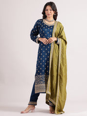 Elegant Aegean Salwar Suit with Embroidered Silk Sequence Dupatta & Narrow Pants