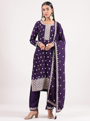 Luxurious Dark Purple Silk Salwar Suit with Sequence Embroidery