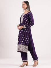 Luxurious Dark Purple Silk Salwar Suit with Sequence Embroidery