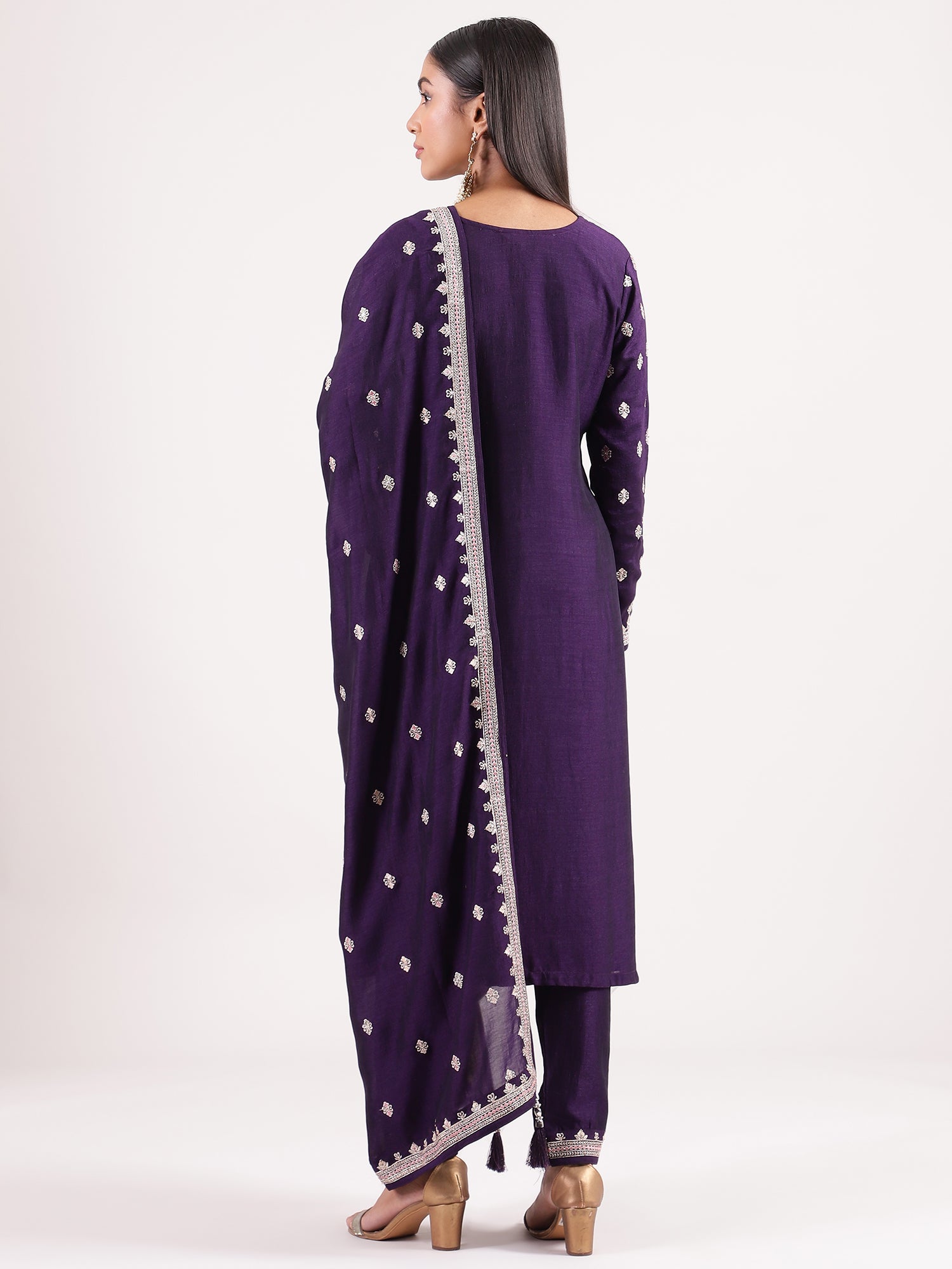 Luxurious Dark Purple Silk Salwar Suit with Sequence Embroidery