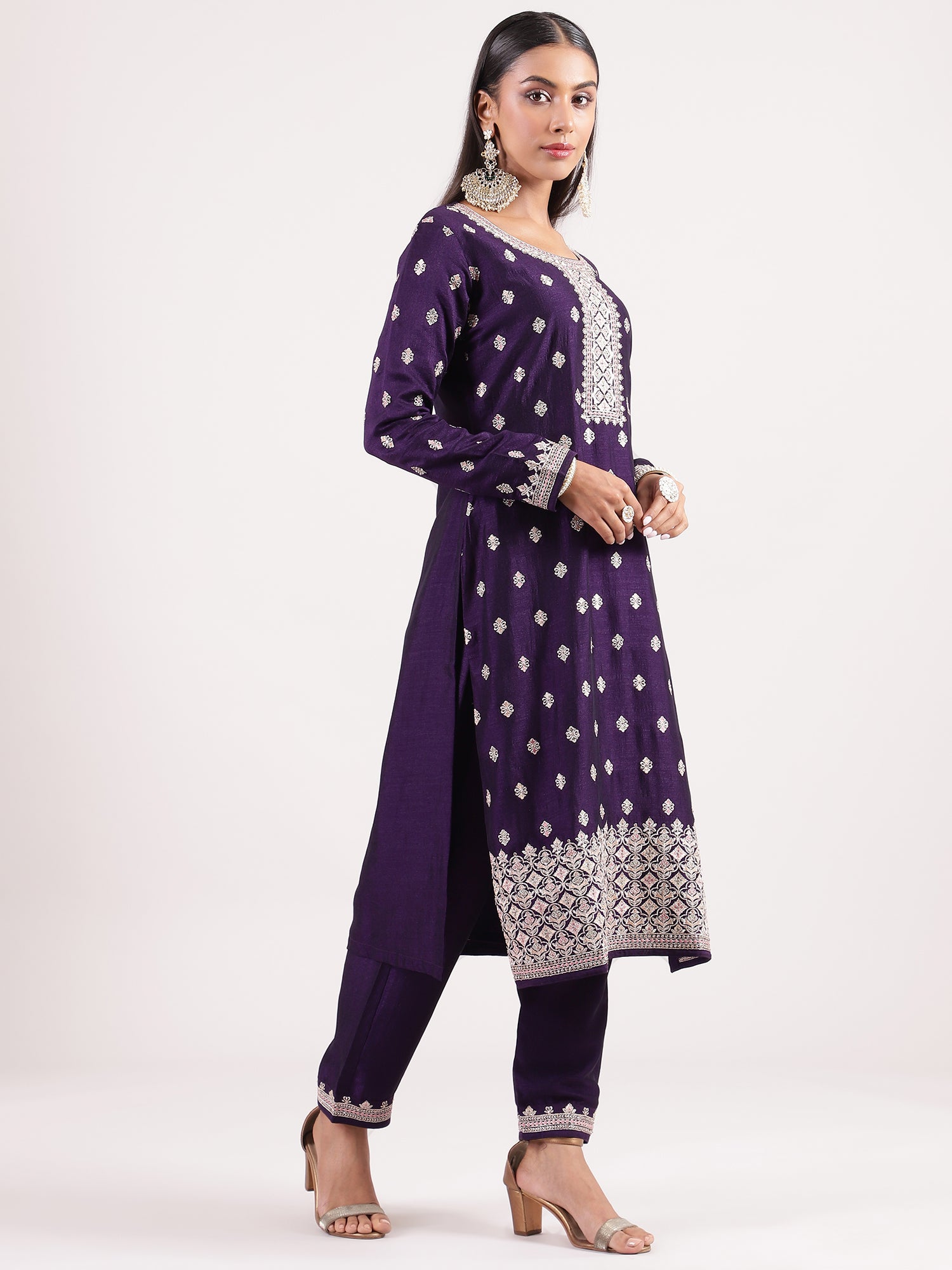 Luxurious Dark Purple Silk Salwar Suit with Sequence Embroidery