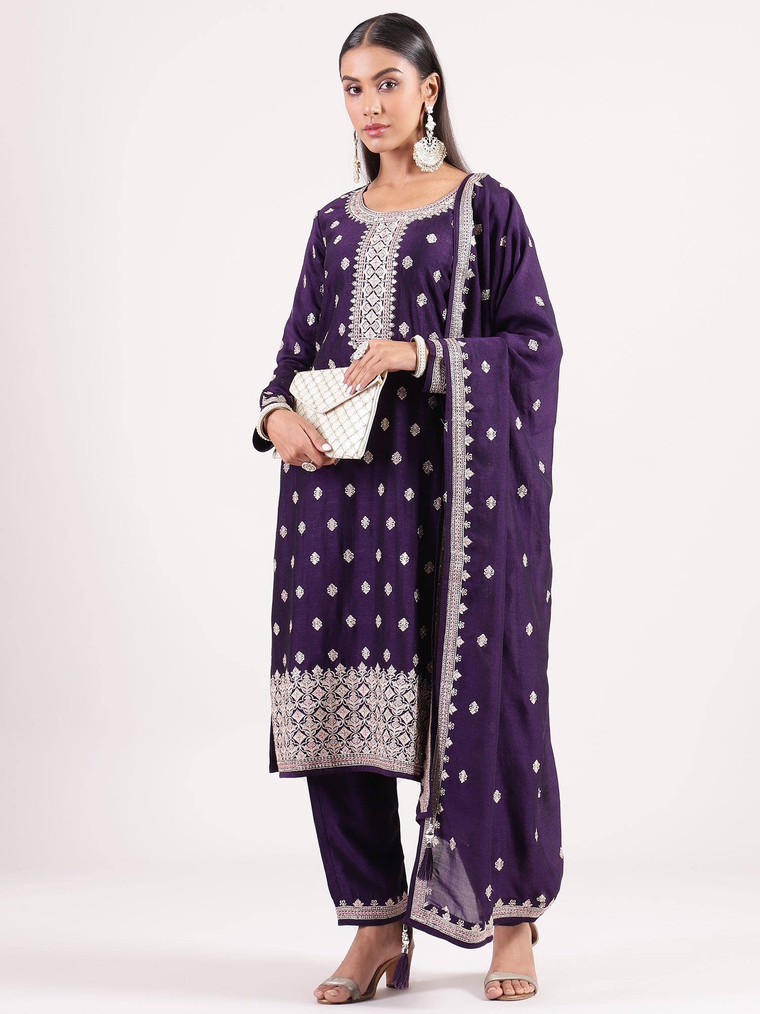 Luxurious Dark Purple Silk Salwar Suit with Sequence Embroidery