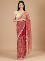 Stunning Red Net Embroidered Saree with Cutdana & Sequin Work
