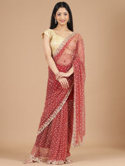 Stunning Red Net Embroidered Saree with Cutdana & Sequence Work