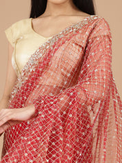 Stunning Red Net Embroidered Saree with Cutdana & Sequence Work