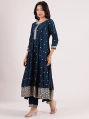 Aegean Blue Banarasi Salwar Suit with Sequin Embroidery & Contrast Turquoise Blue Dupatta