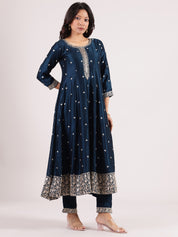 Aegean Blue Banarasi Salwar Suit with Sequin Embroidery & Contrast Turquoise Blue Dupatta