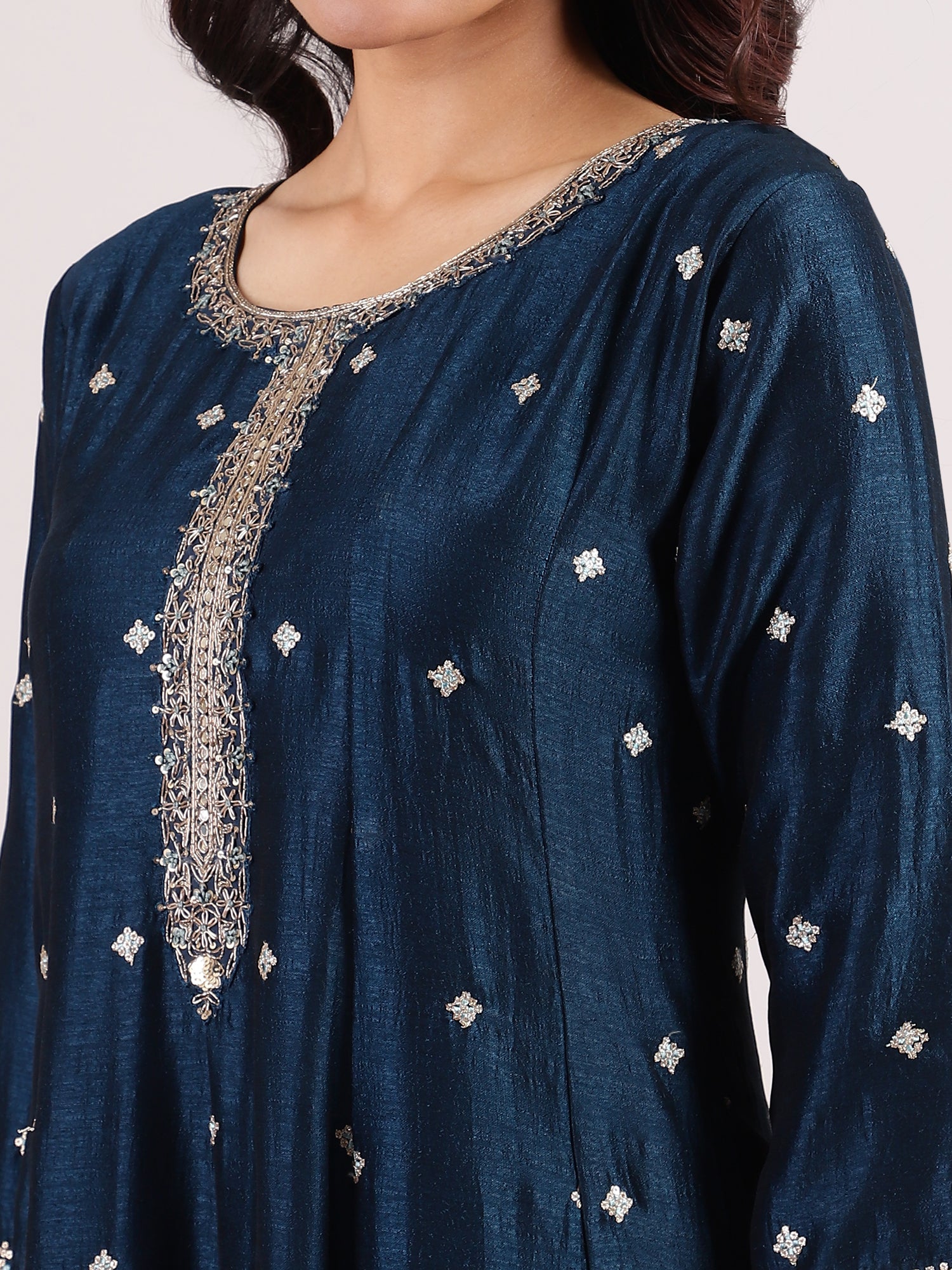 Aegean Blue Banarasi Salwar Suit with Sequin Embroidery & Contrast Turquoise Blue Dupatta