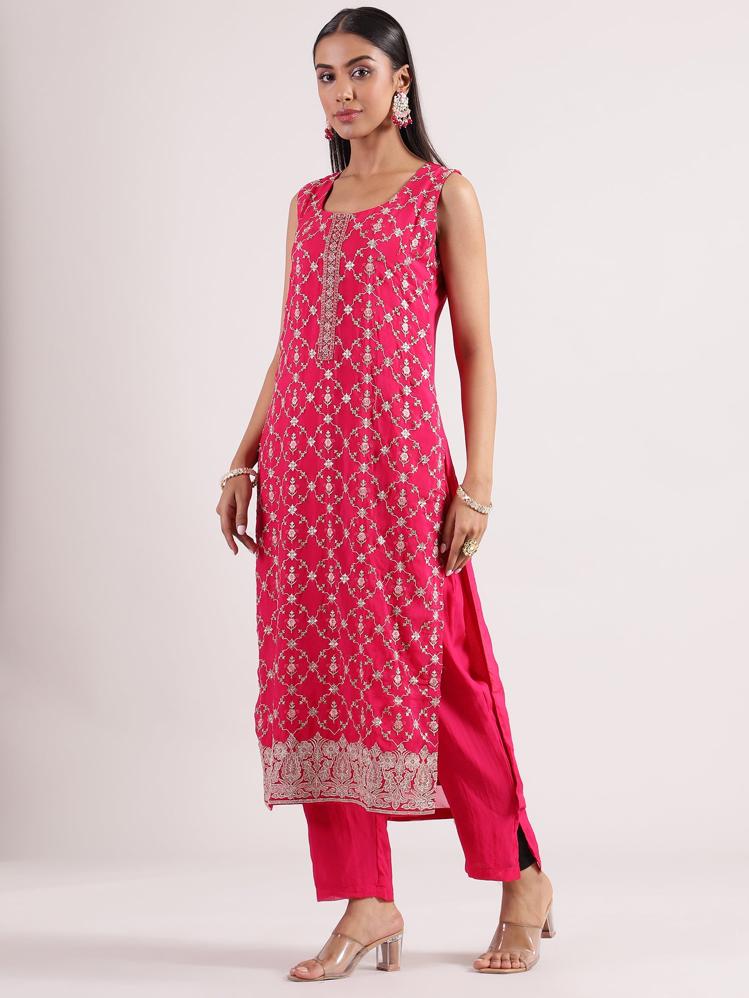 Vibrant Hot Pink Embroidered Salwar Suit with Organza Dupatta