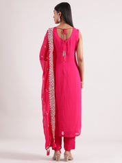 Vibrant Hot Pink Embroidered Salwar Suit with Organza Dupatta