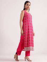 Vibrant Hot Pink Embroidered Salwar Suit with Organza Dupatta