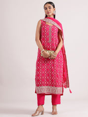 Vibrant Hot Pink Embroidered Salwar Suit with Organza Dupatta