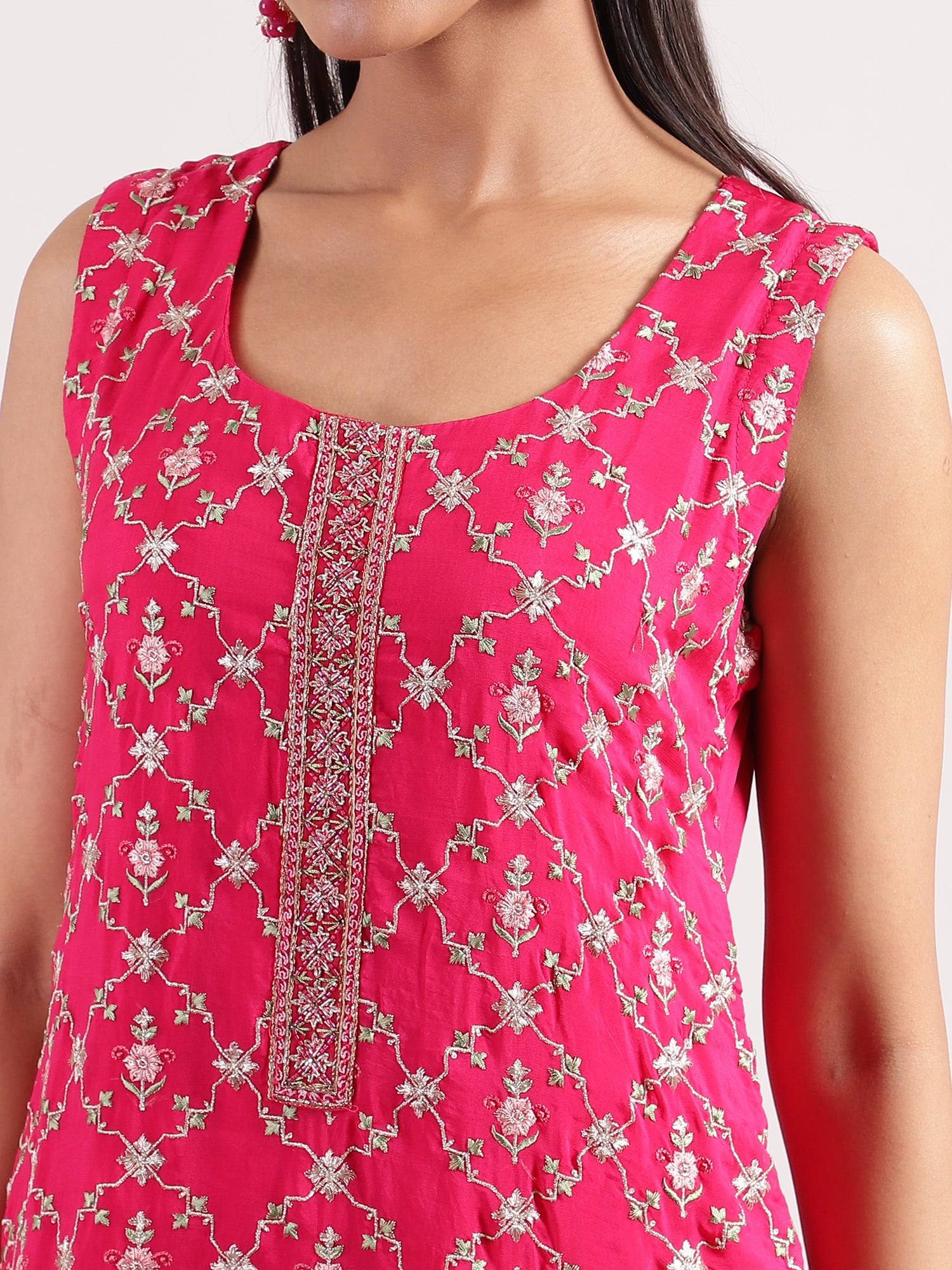 Vibrant Hot Pink Embroidered Salwar Suit with Organza Dupatta