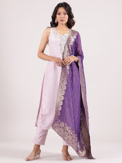 Elegant Lilac Silk Embroidered Salwar Suit with Contrast Banarasi Dupatta